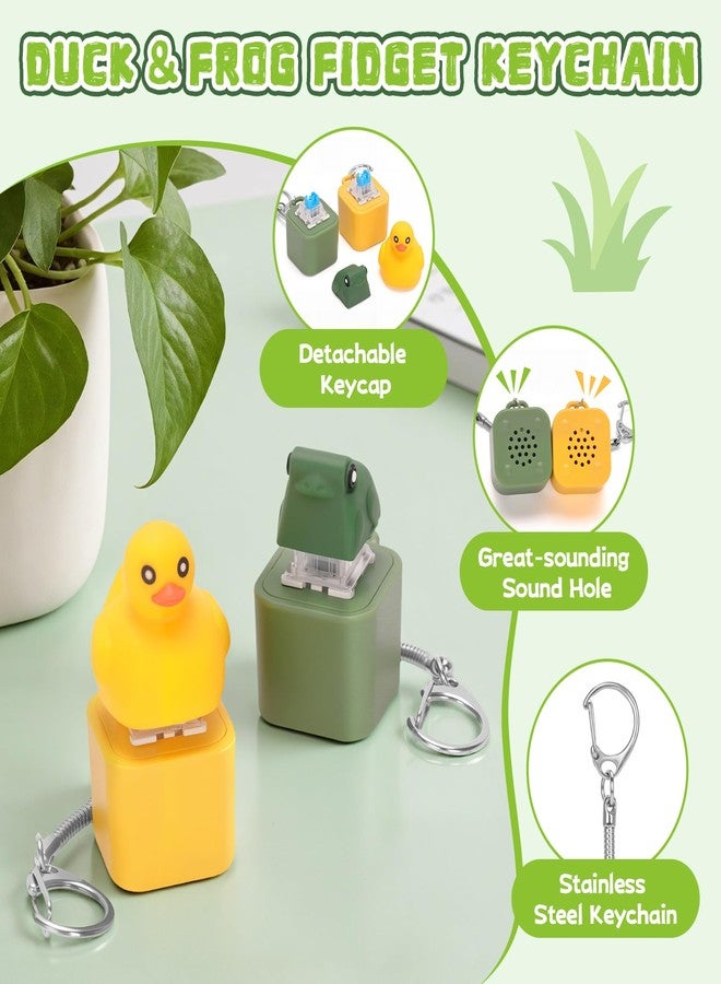 FunisFun Quacking Duck & Croaking Frog Keyboard Fidget Toy Keychain, Rechargeable Duck Frog Fidget Clicker with LED Light, Sensory Toy for Adults Stress Relief Anxiety (Yellow&Green, 2P) - Image 3